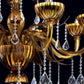 Vetreria Artistica Rosa Bronzo 8-Lights Bronze Base With Dark Amber Leaves and Crytal Pendants Glass Chandelier