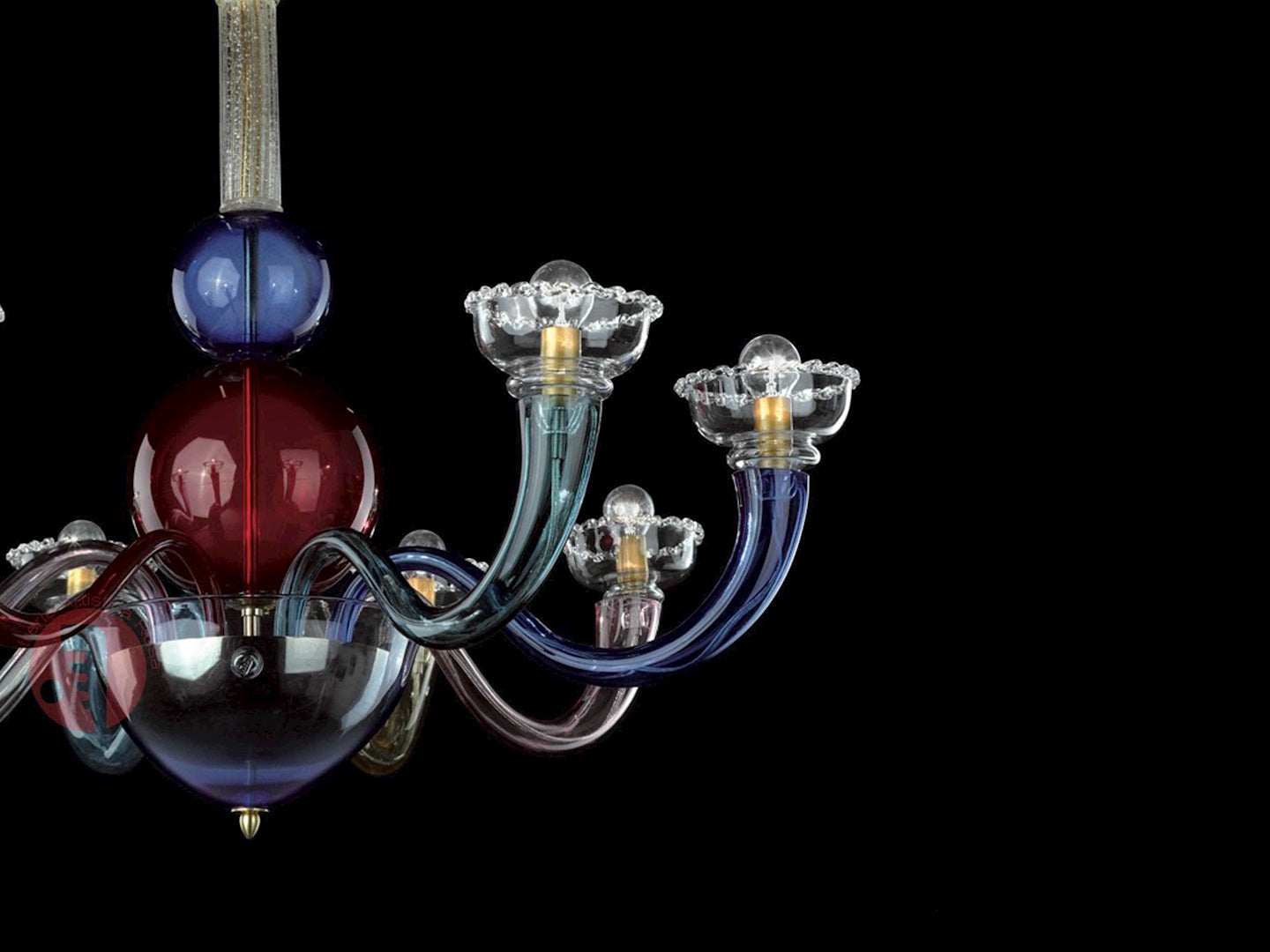 Vetreria Artistica Rosa Campiello 8-Lights Gold Base With Multi-Colored Artistic Design Glass Chandelier