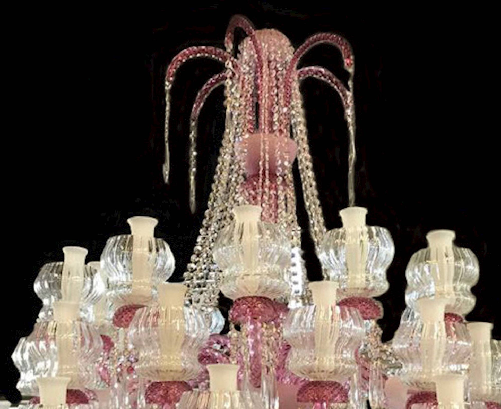 Vetreria Artistica Rosa Carlacà 36-Lights Crystal Pink Murano Glass Chandelier