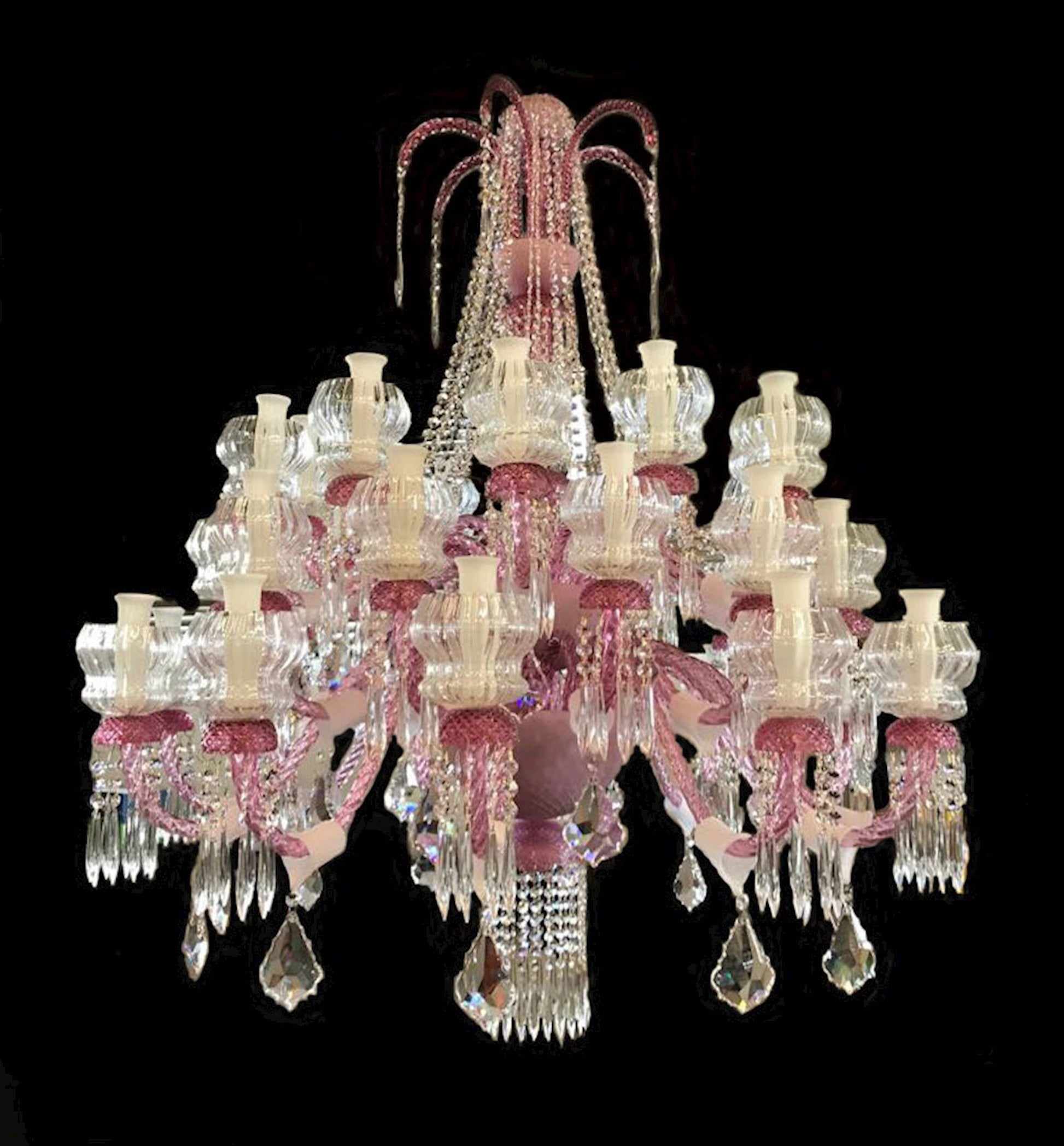 Vetreria Artistica Rosa Carlacà 36-Lights Crystal Pink Murano Glass Chandelier