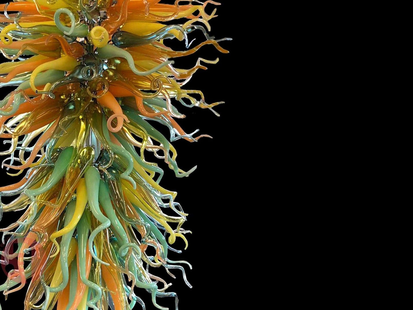 Vetreria Artistica Rosa Carnevale 20-Lights Orange and Green Flame Glass Chandelier