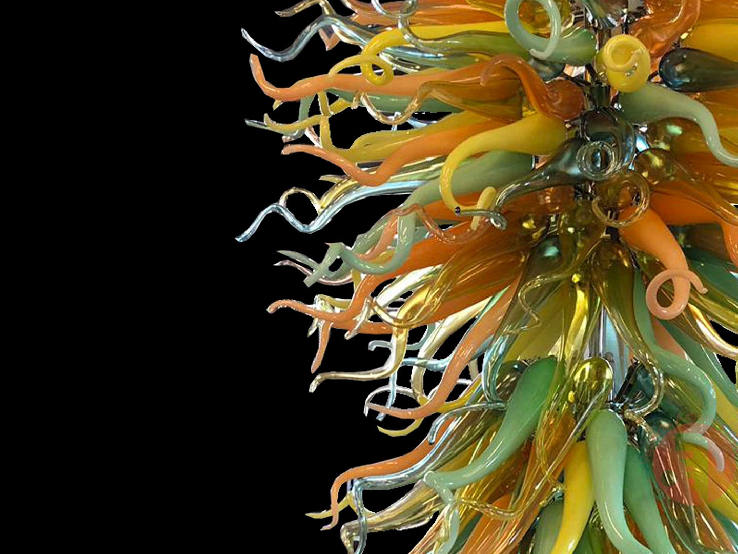 Vetreria Artistica Rosa Carnevale 20-Lights Orange and Green Flame Glass Chandelier