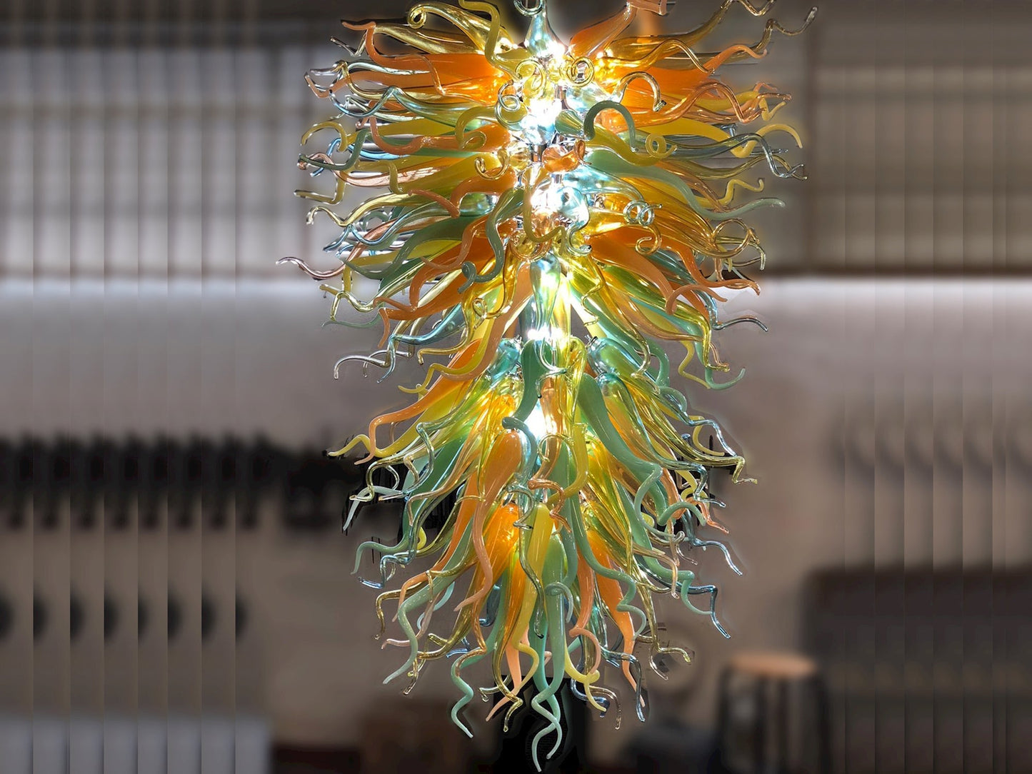 Vetreria Artistica Rosa Carnevale 20-Lights Orange and Green Flame Glass Chandelier
