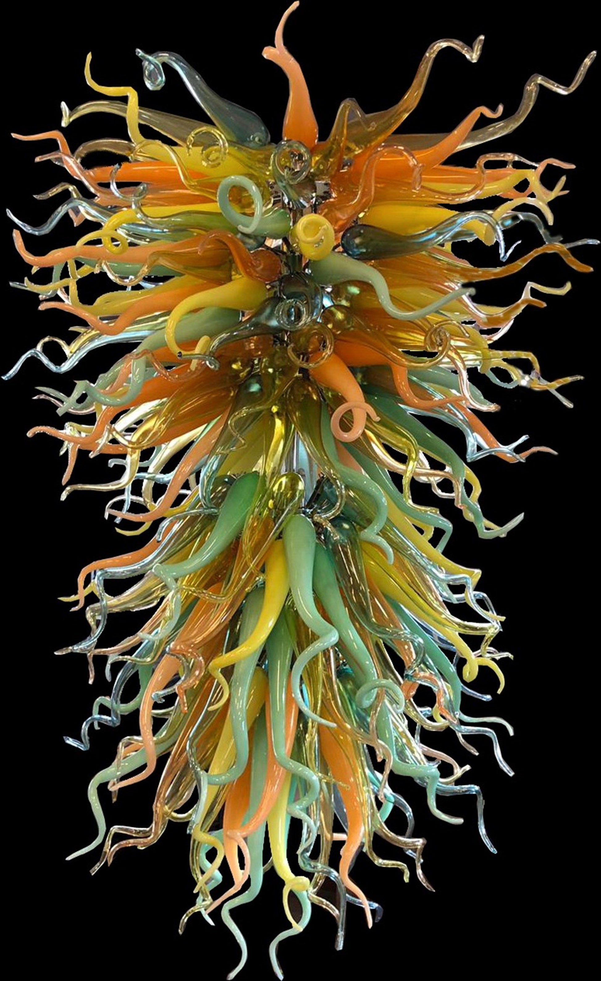 Vetreria Artistica Rosa Carnevale 20-Lights Orange and Green Flame Glass Chandelier