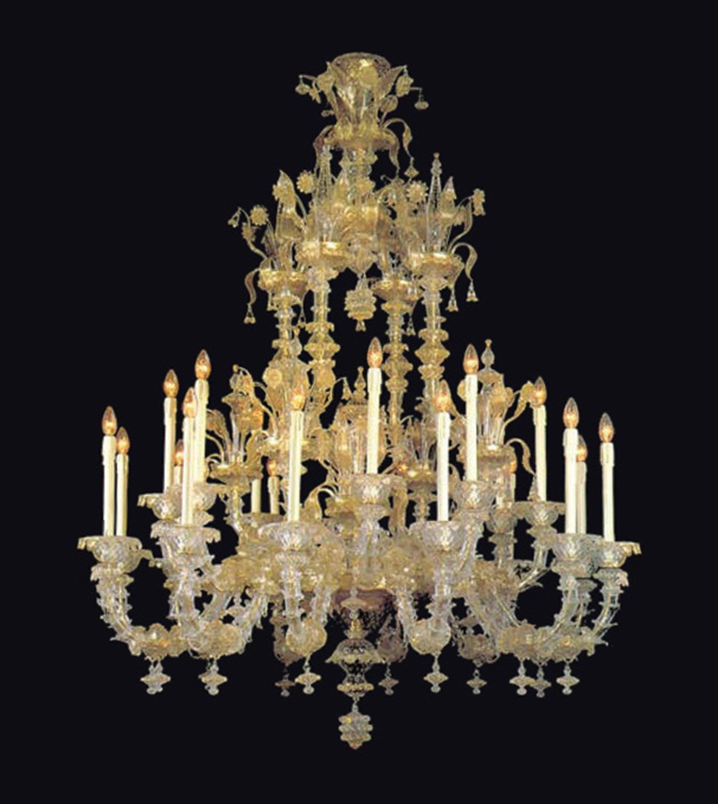 Vetreria Artistica Rosa Carnovich 24-Lights Gold Crystal Glass Chandelier