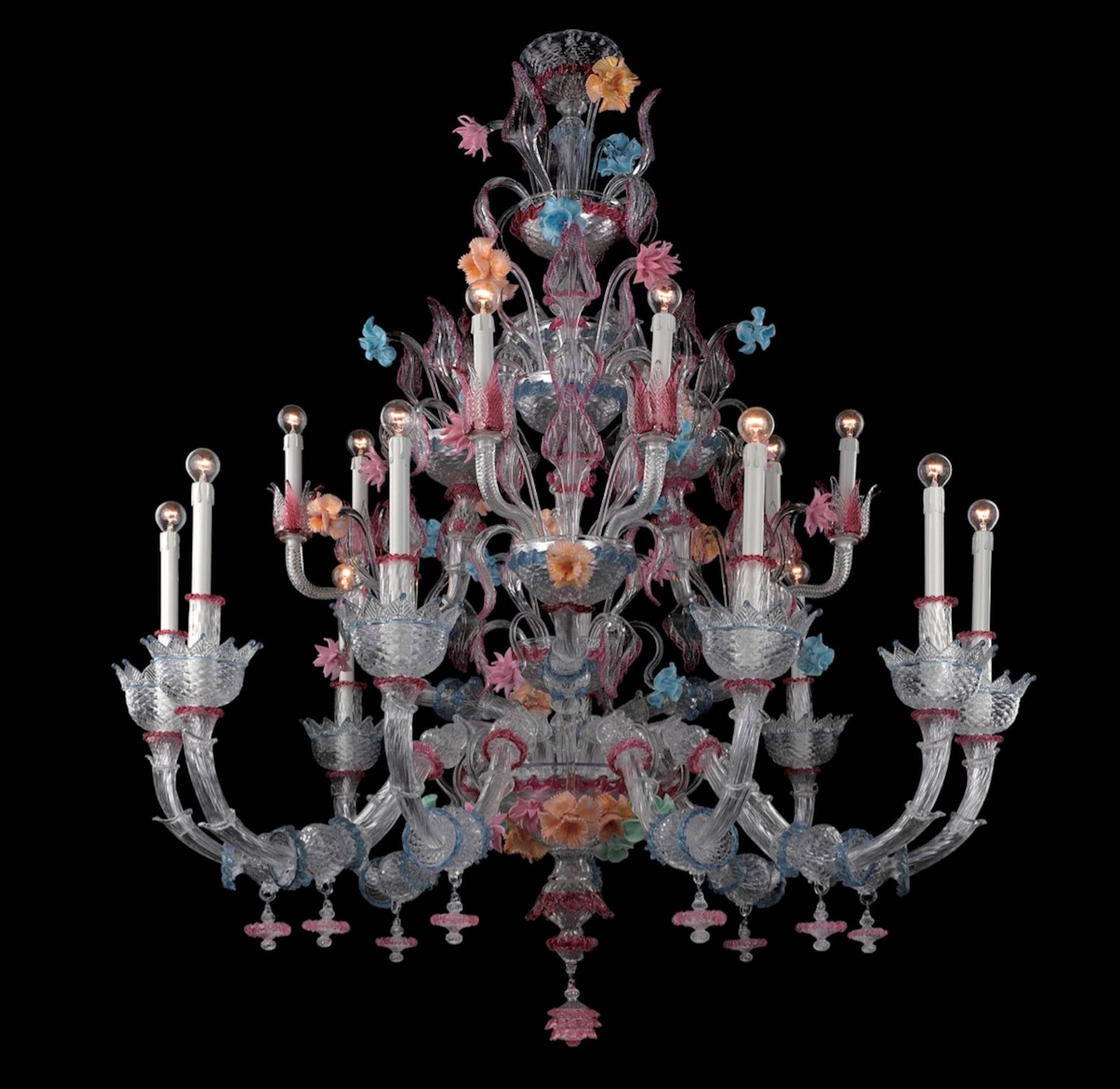 Vetreria Artistica Rosa Casanova 15-Lights Multi-Colored Murano Glass Chandelier