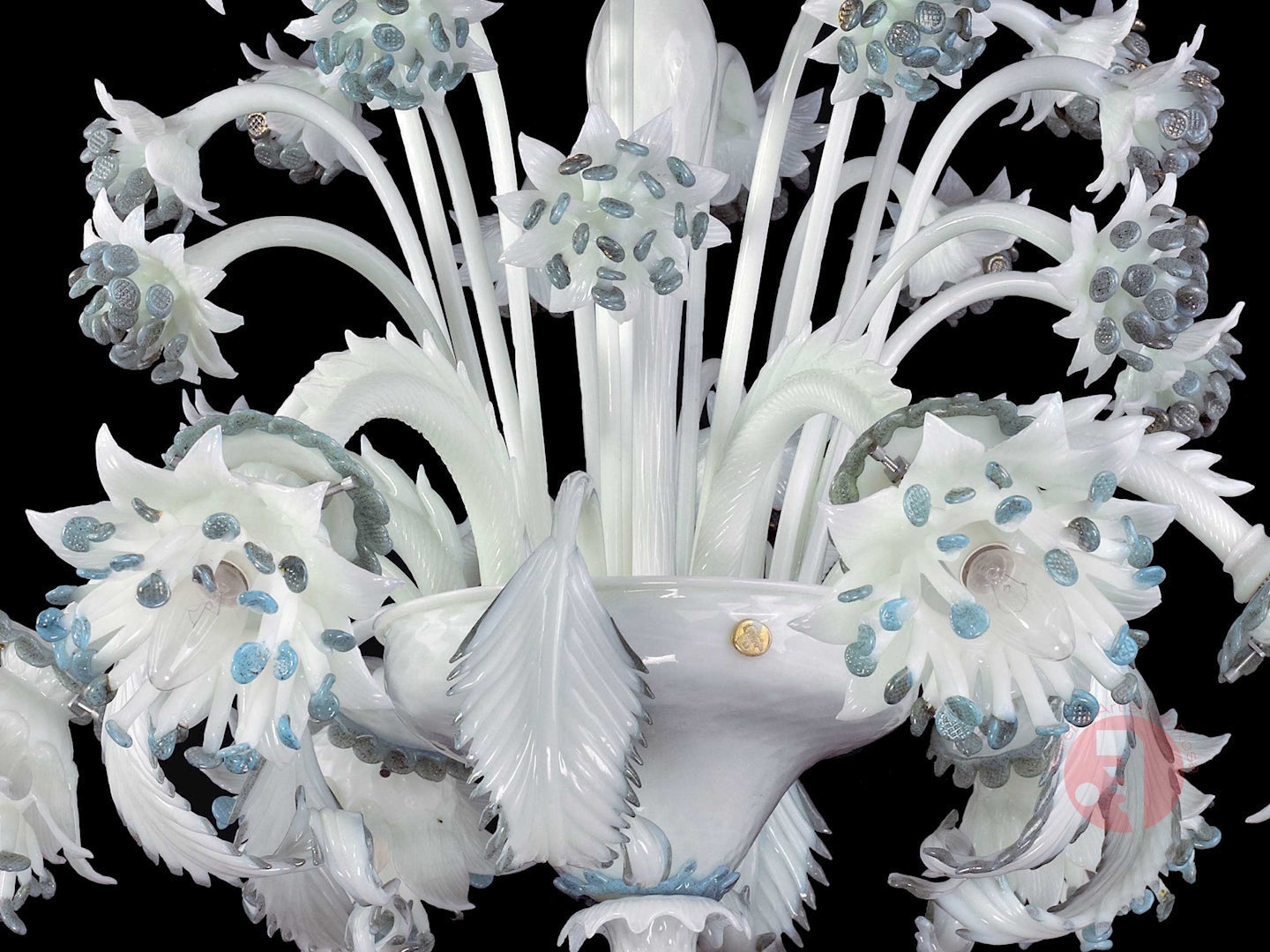 Vetreria Artistica Rosa Corallo 6-Lights Blue and Silver Flower Accent Glass Chandelier