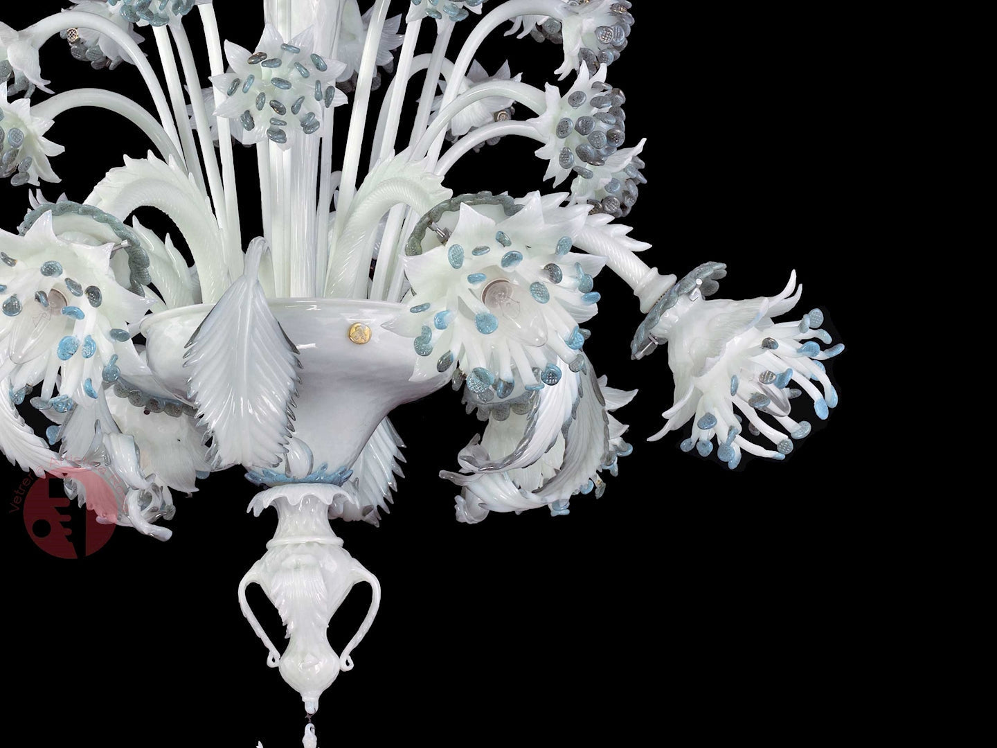 Vetreria Artistica Rosa Corallo 6-Lights Blue and Silver Flower Accent Glass Chandelier