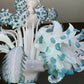 Vetreria Artistica Rosa Corallo 6-Lights Blue and Silver Flower Accent Glass Chandelier