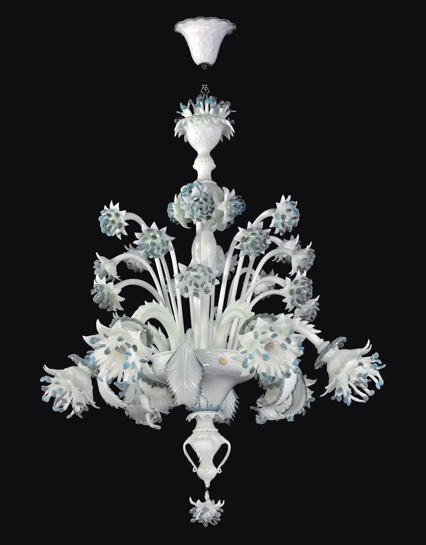 Vetreria Artistica Rosa Corallo 6-Lights Blue and Silver Flower Accent Glass Chandelier
