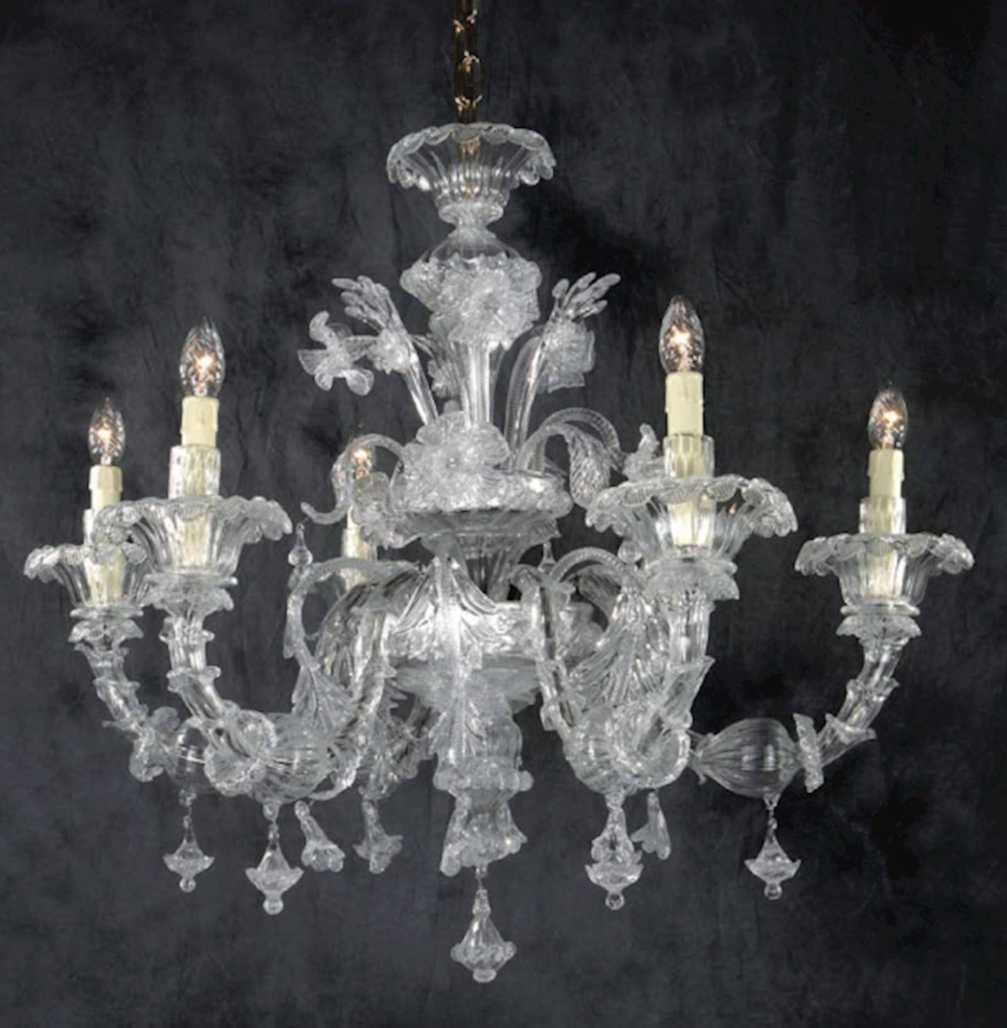 Vetreria Artistica Rosa Cristal 6-Lights Clear Crystal Glass Chandelier