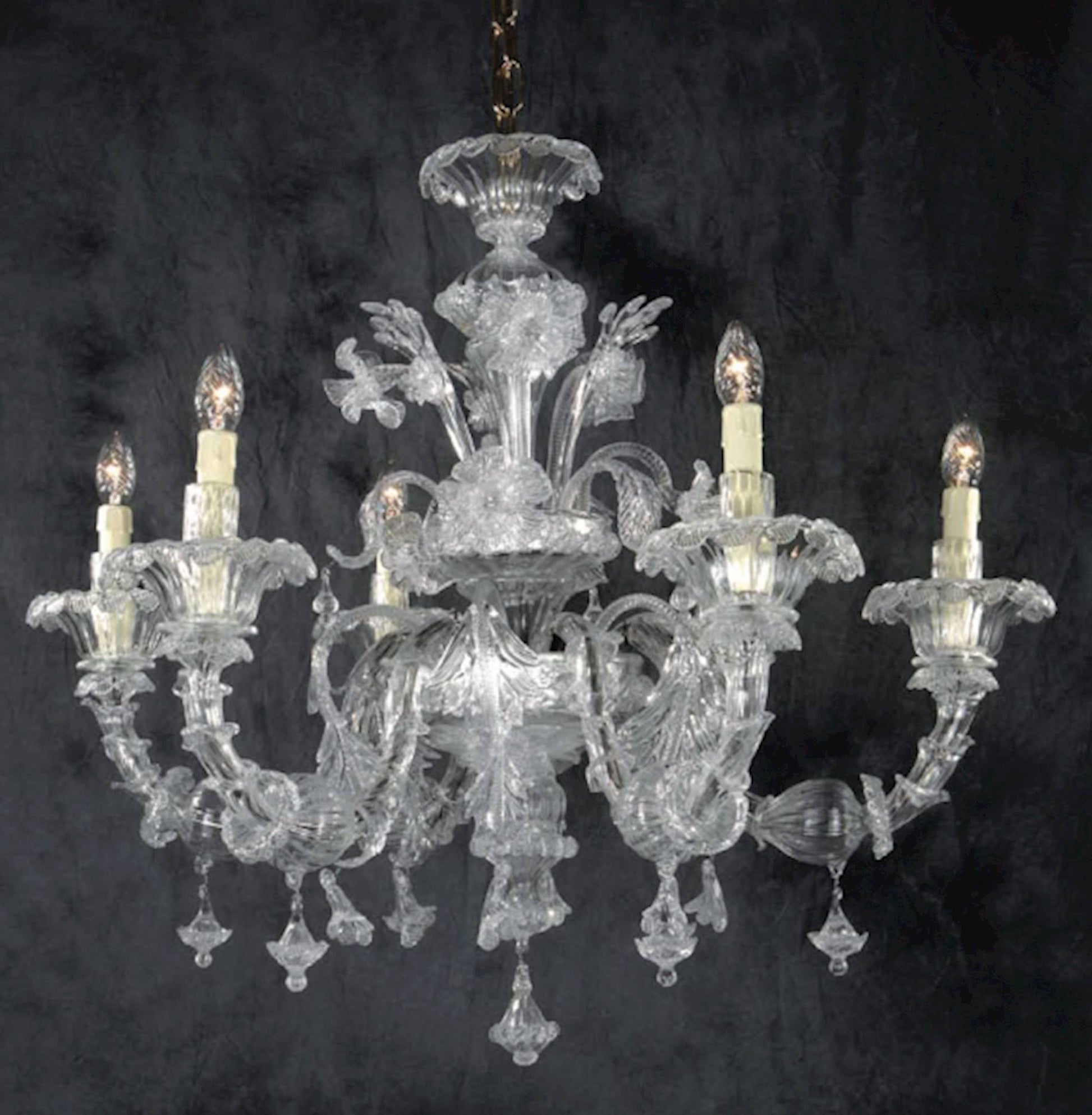 Vetreria Artistica Rosa Cristal 6-Lights Clear Crystal Glass Chandelier