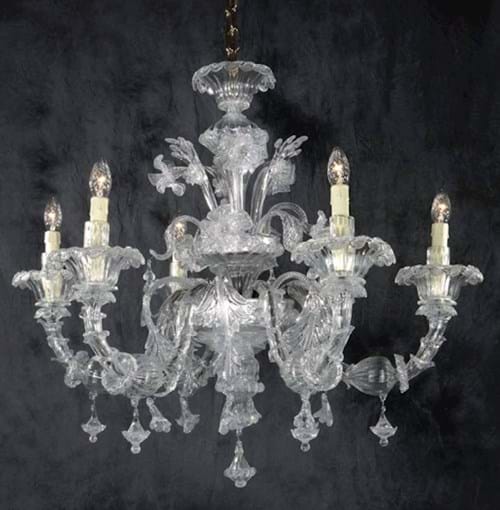 Vetreria Artistica Rosa Cristal 6-Lights Crystal Clear Murano Glass Chandelier