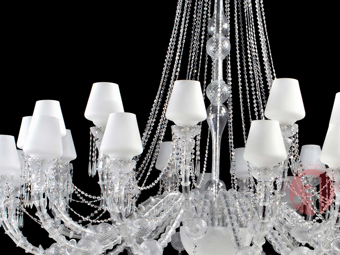 Vetreria Artistica Rosa Diamante 28-Lights Cystal Clear Murano Glass Chandelier