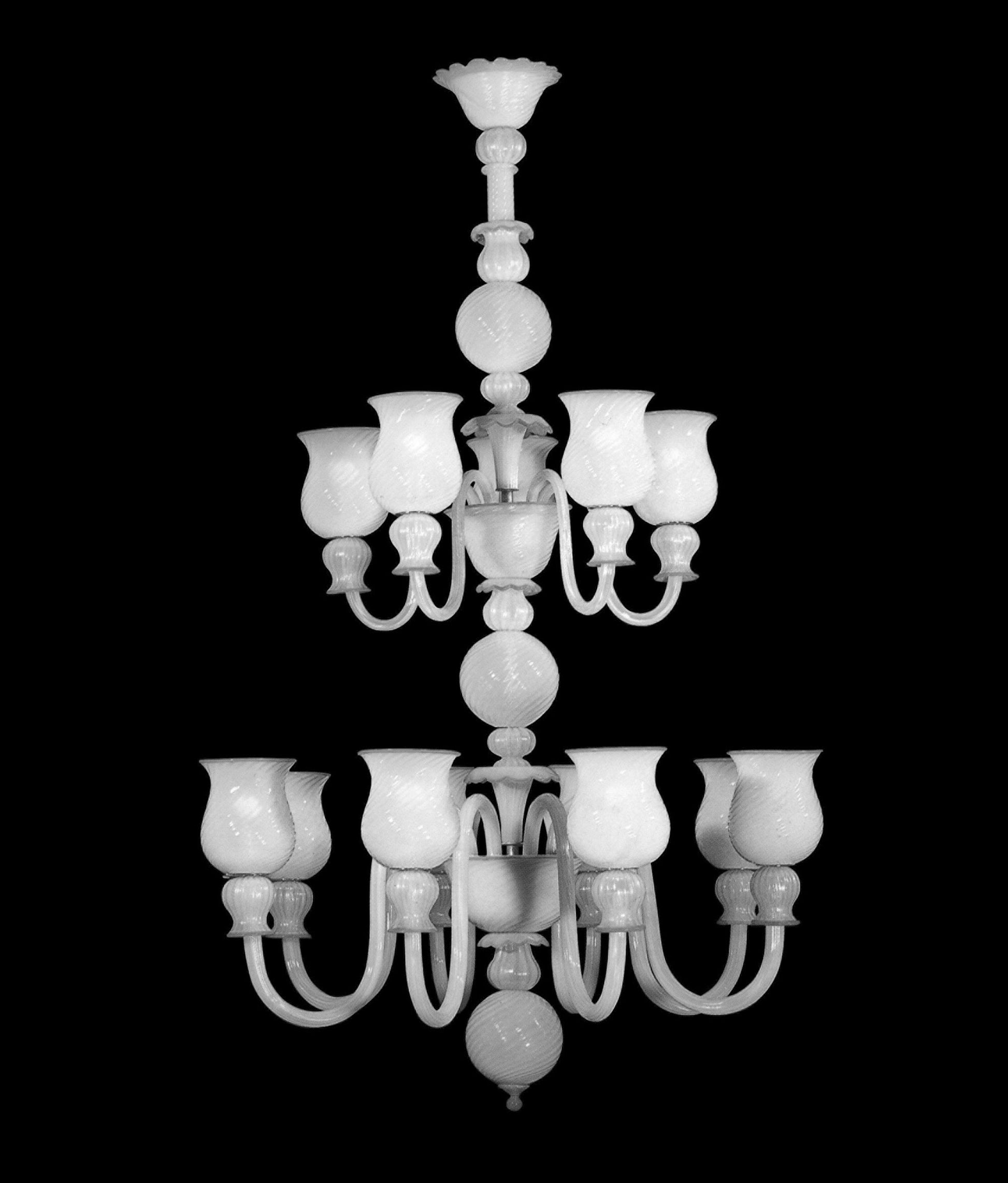 Vetreria Artistica Rosa Dionisio 12-Lights White Base With Bell-Shaped Shade Glass Chandelier