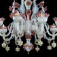 Vetreria Artistica Rosa Ducale 8-Lights Opaline With Pink Base In 24 Carat Gold Glass Chandelier