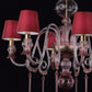 Vetreria Artistica Rosa Duomo 6-Lights Transparent Ruby Pink Base With Red Tapered Drum Shade Glass Chandelier