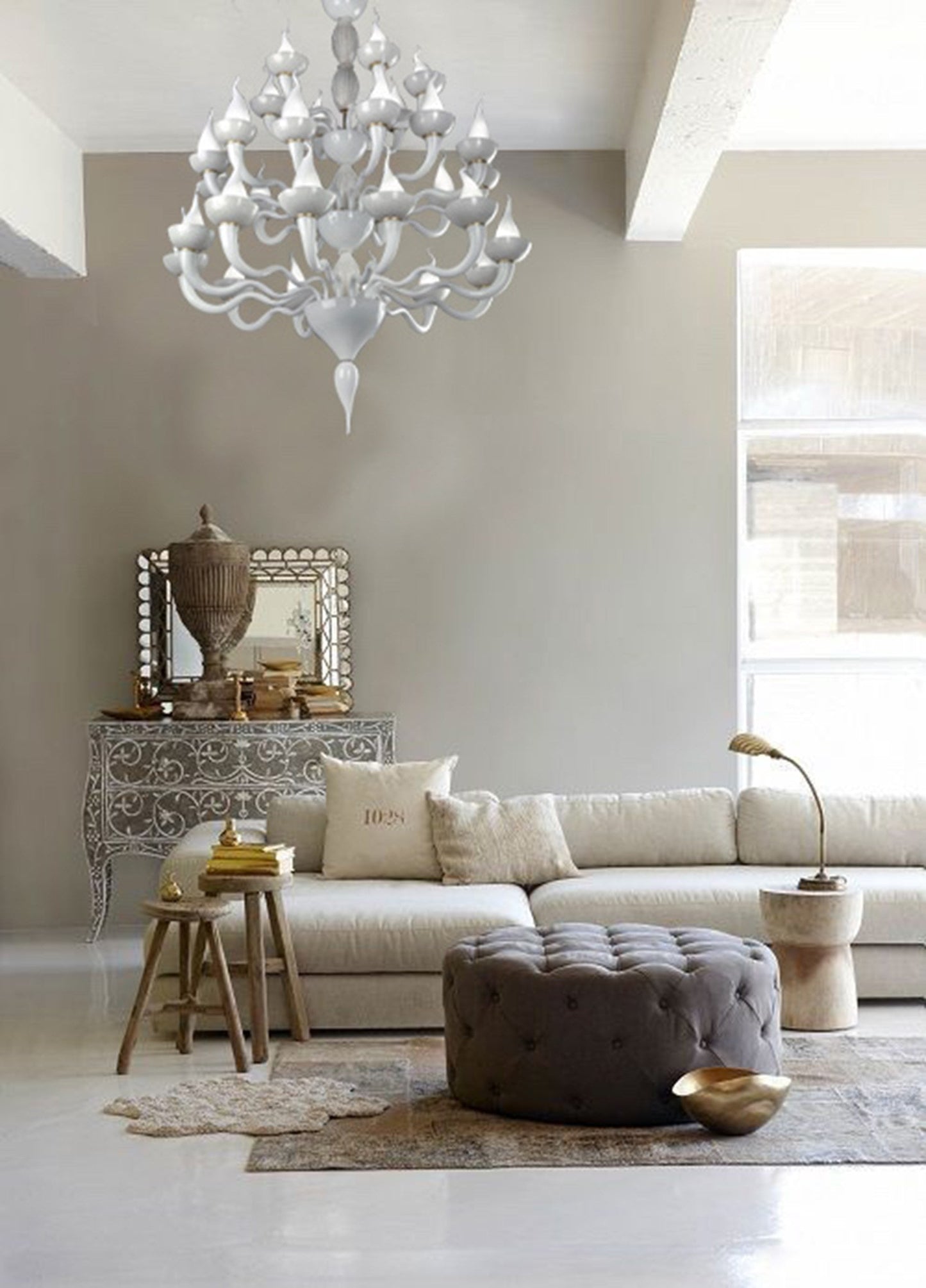 Vetreria Artistica Rosa Fiamma 31-Lights White Pastel Base Glass Chandelier