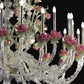 Vetreria Artistica Rosa Fior di loto 24-Lights Pink and Green Murano Glass Chandelier