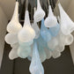Vetreria Artistica Rosa Fioritura 36-Lights White and Light Blue Sandblasted Petal Glass Chandelier
