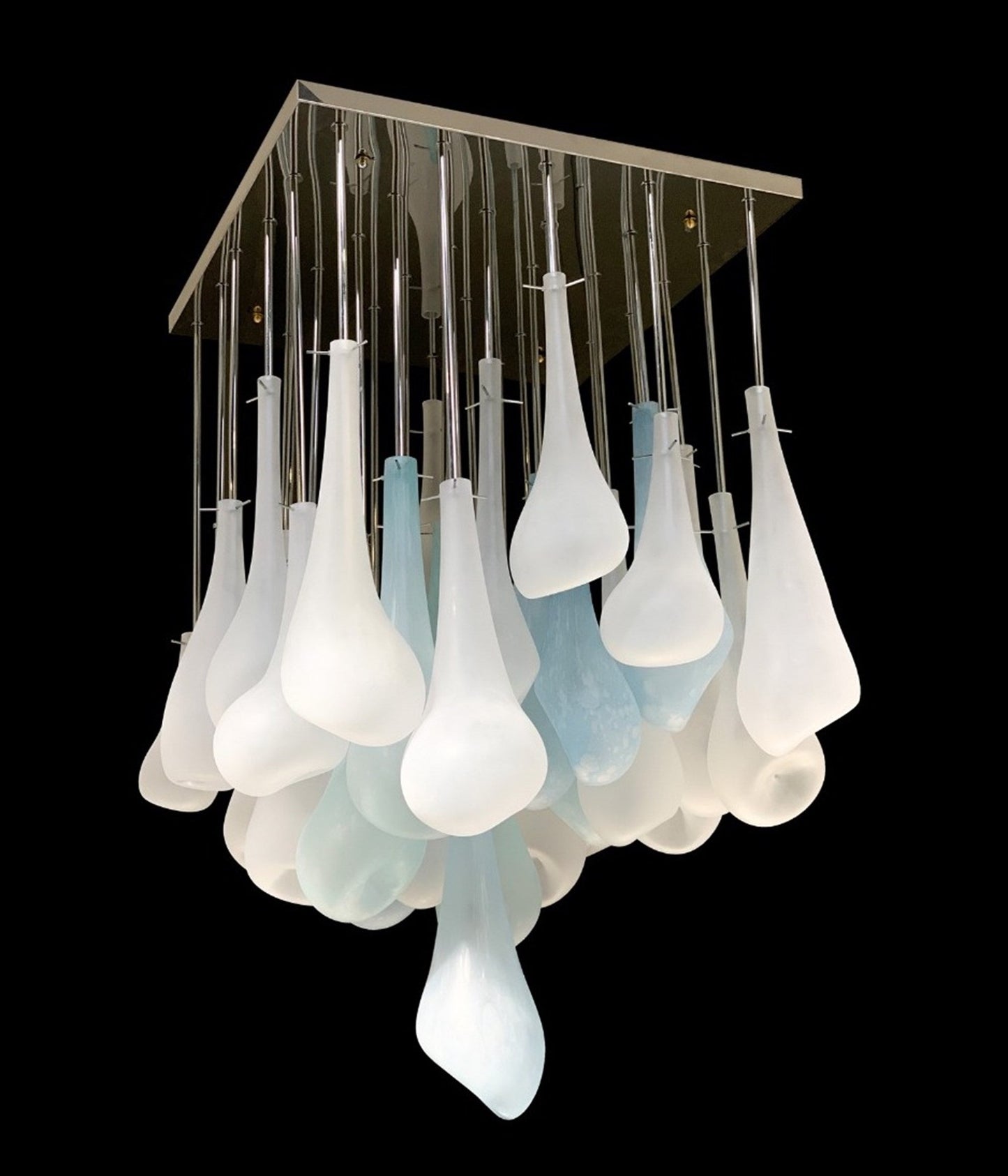 Vetreria Artistica Rosa Fioritura 36-Lights White and Light Blue Sandblasted Petal Glass Chandelier