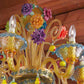 Vetreria Artistica Rosa Fruttino 6-Lights Amber and Blue Color Base With Multi-Colored Flowers and Fruit Accent Glass Chandelier
