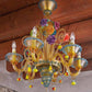Vetreria Artistica Rosa Fruttino 6-Lights Amber and Blue Color Base With Multi-Colored Flowers and Fruit Accent Glass Chandelier