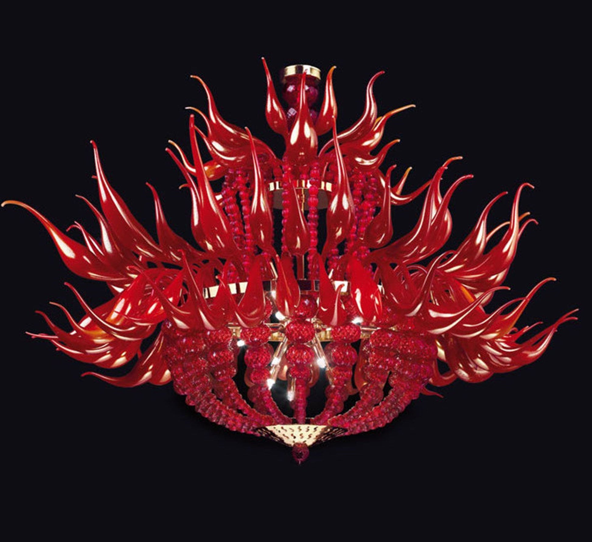 Vetreria Artistica Rosa Fuoco 18-Lights Bright Red Crystal Glass Chandelier