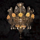 Vetreria Artistica Rosa Giardino Fume 6-Lights Smoky Color Base With Amber Flower Accent Glass Chandelier