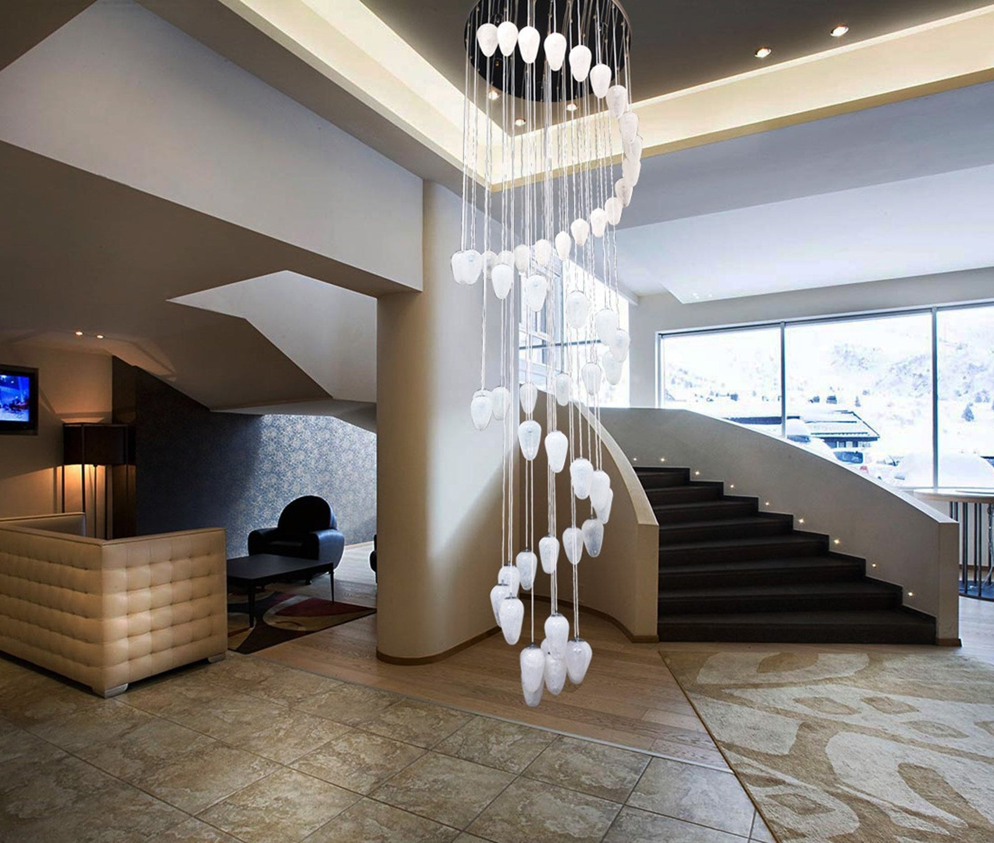 Vetreria Artistica Rosa Gocce di Pioggia 42-Lights Opal White Surface With White Blown Venetian Glass Chandelier