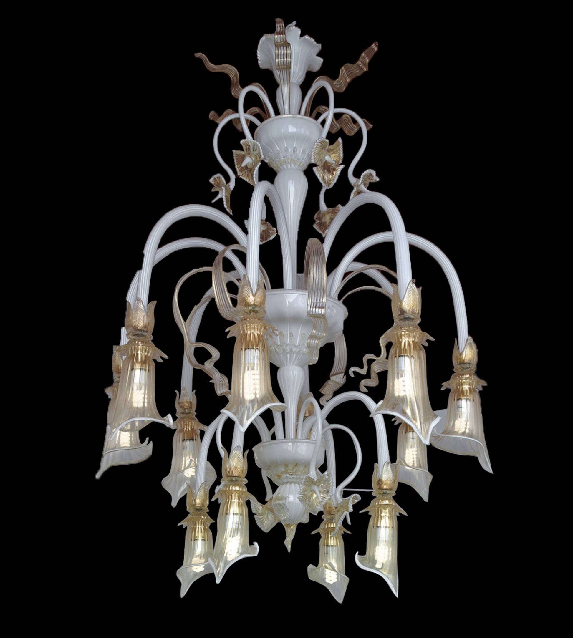 Vetreria Artistica Rosa Grazia 6-Lights White Pase Base With Gold Details Glass Chandelier