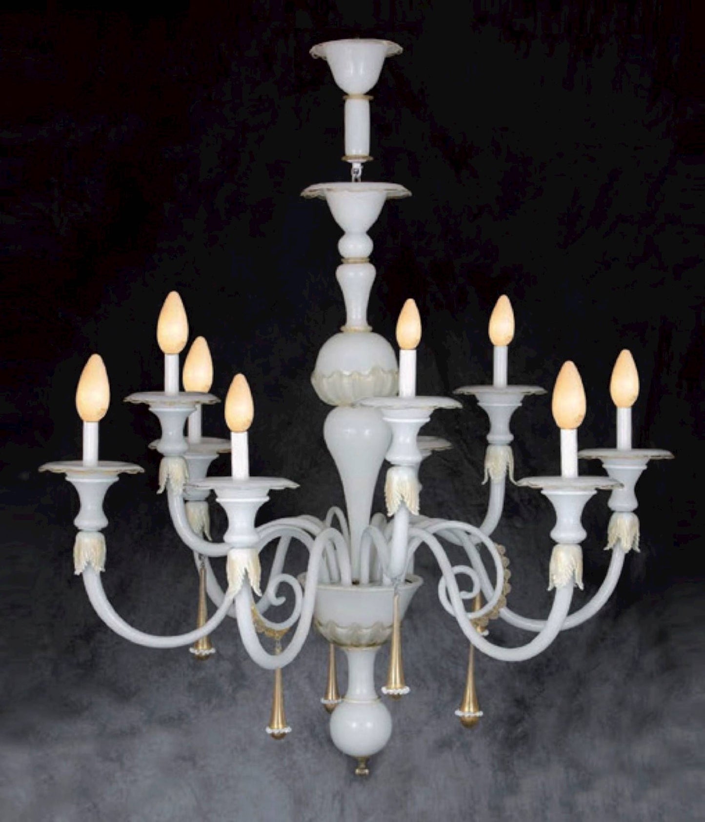 Vetreria Artistica Rosa Impero 10-Lights White Pastel Candle Light Glass Chandelier