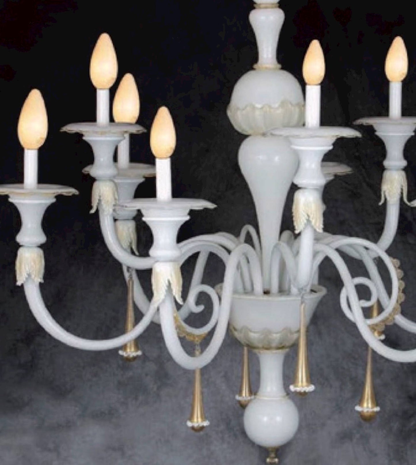 Vetreria Artistica Rosa Impero 10-Lights White Pastel Candle Light Glass Chandelier
