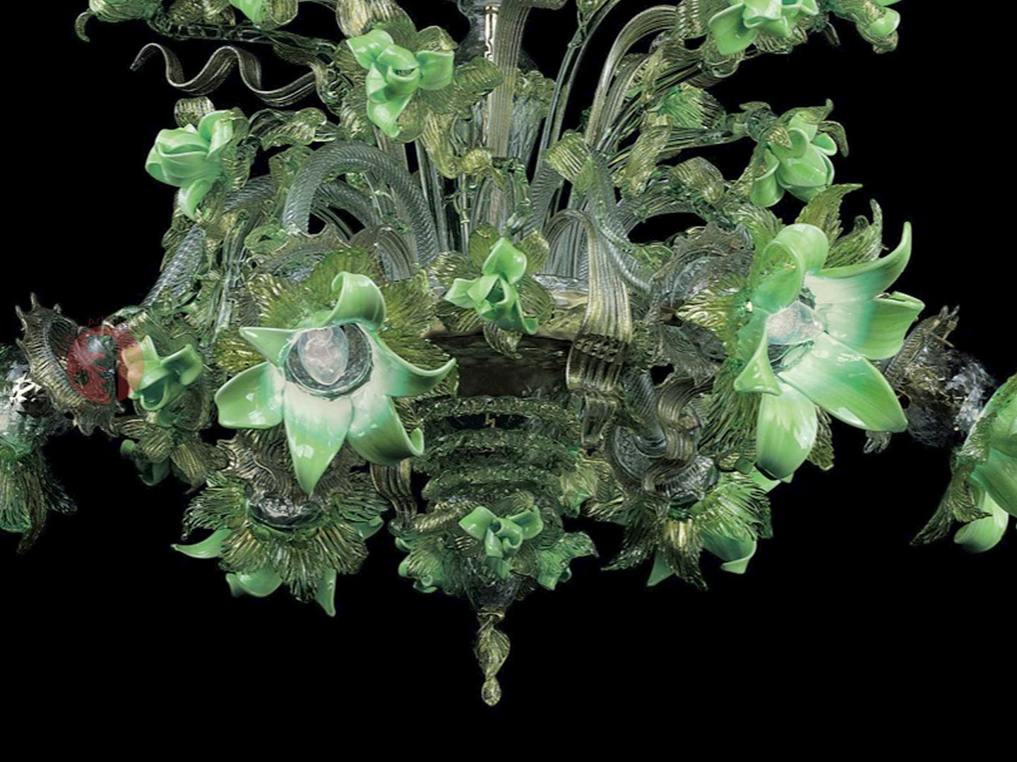 Vetreria Artistica Rosa Incanto 6-Lights Green Crystal Base and Green Flower Accent Glass Chandelier
