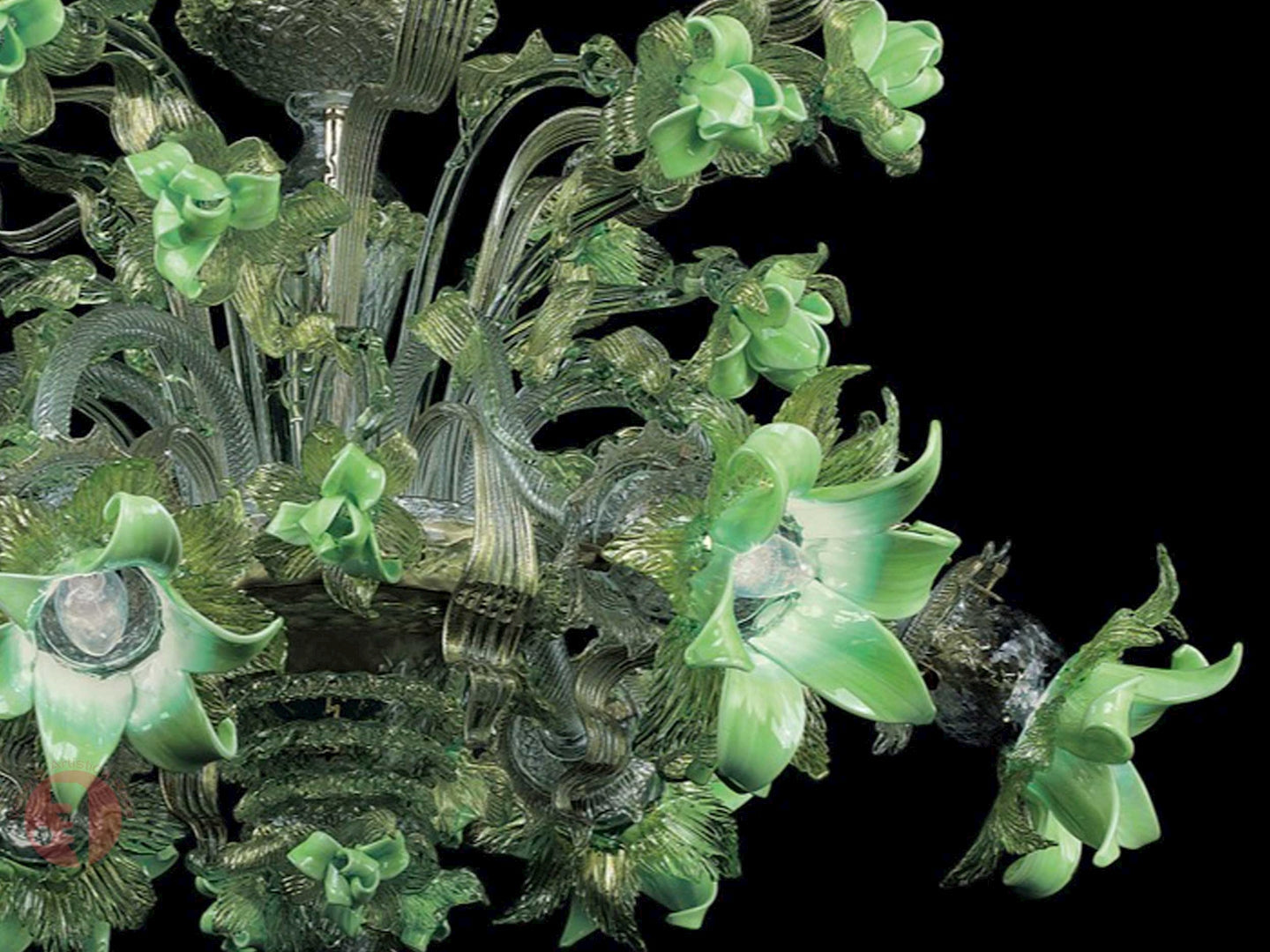 Vetreria Artistica Rosa Incanto 6-Lights Green Crystal Base and Green Flower Accent Glass Chandelier