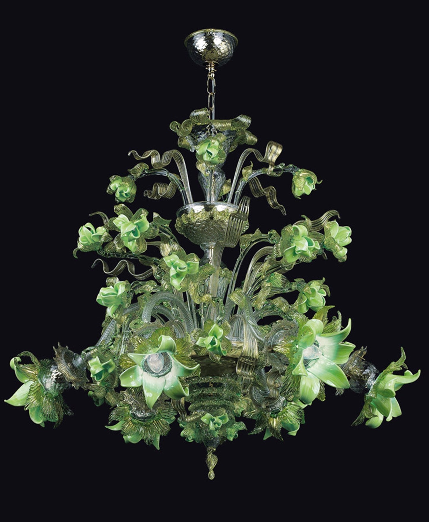 Vetreria Artistica Rosa Incanto 6-Lights Green Crystal Base and Green Flower Accent Glass Chandelier