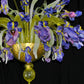 Vetreria Artistica Rosa Iridaceo 12-Lights Yellow Crystal Base With Purple and Pink Paste Flowers Glass Chandelier