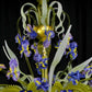 Vetreria Artistica Rosa Iridaceo 12-Lights Yellow Crystal Base With Purple and Pink Paste Flowers Glass Chandelier