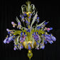 Vetreria Artistica Rosa Iridaceo 12-Lights Yellow Crystal Base With Purple and Pink Paste Flowers Glass Chandelier