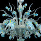 Vetreria Artistica Rosa Iris 8-Lights Opaline Base With Light Blue Flowers and Yellow Finish Glass Chandelier