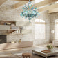 Vetreria Artistica Rosa Iris 8-Lights Opaline Base With Light Blue Flowers and Yellow Finish Glass Chandelier