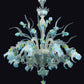 Vetreria Artistica Rosa Iris 8-Lights Opaline Base With Light Blue Flowers and Yellow Finish Glass Chandelier