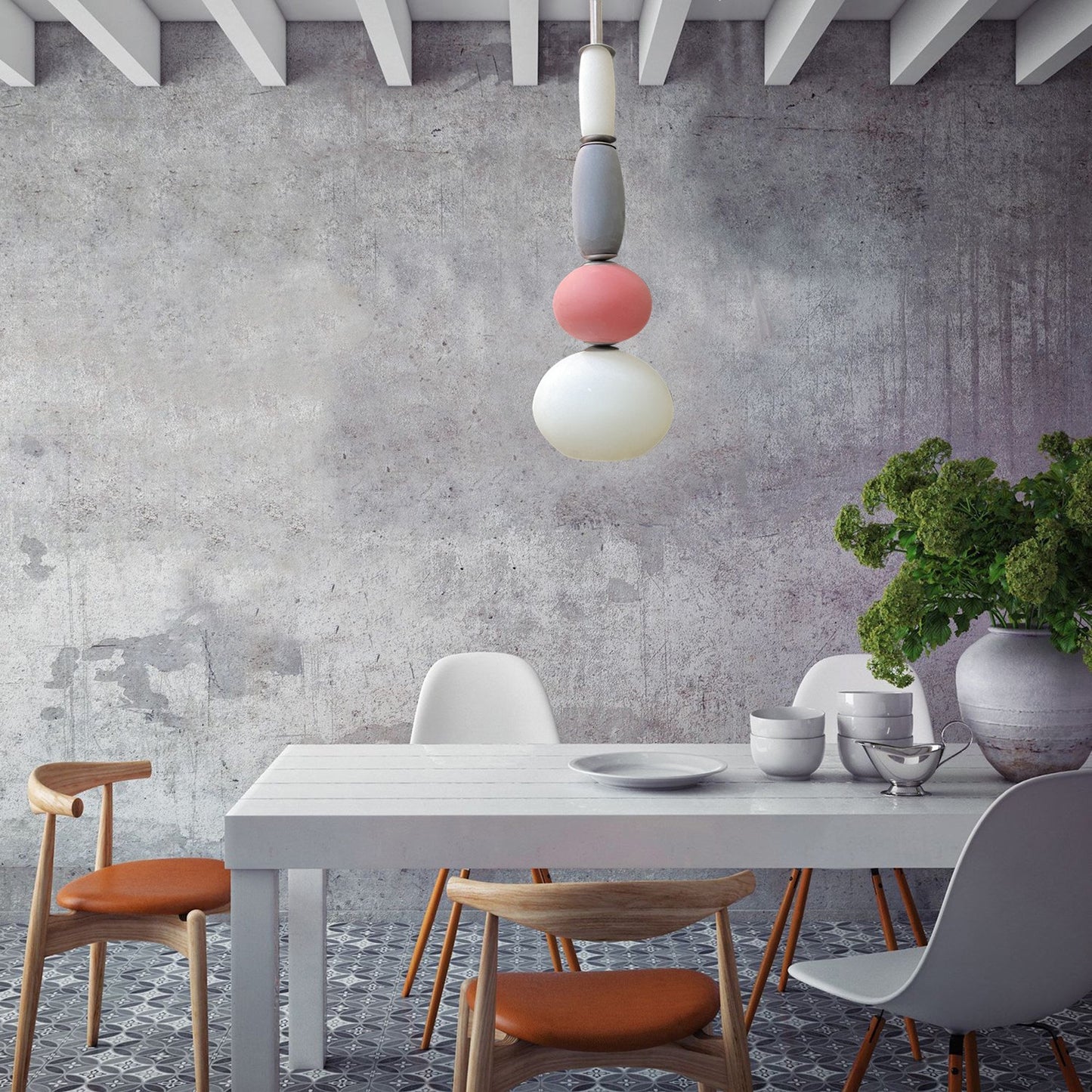 Vetreria Artistica Rosa Ivrea 39" Tri-Color Red, Black and White Pastel Sandblasted Glass Pendant Lighting