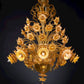Vetreria Artistica Rosa Jennifer 8-Lights Smoky 24 Carat Gold Trim With Amber Cups and Flower Accent Glass Chandelier