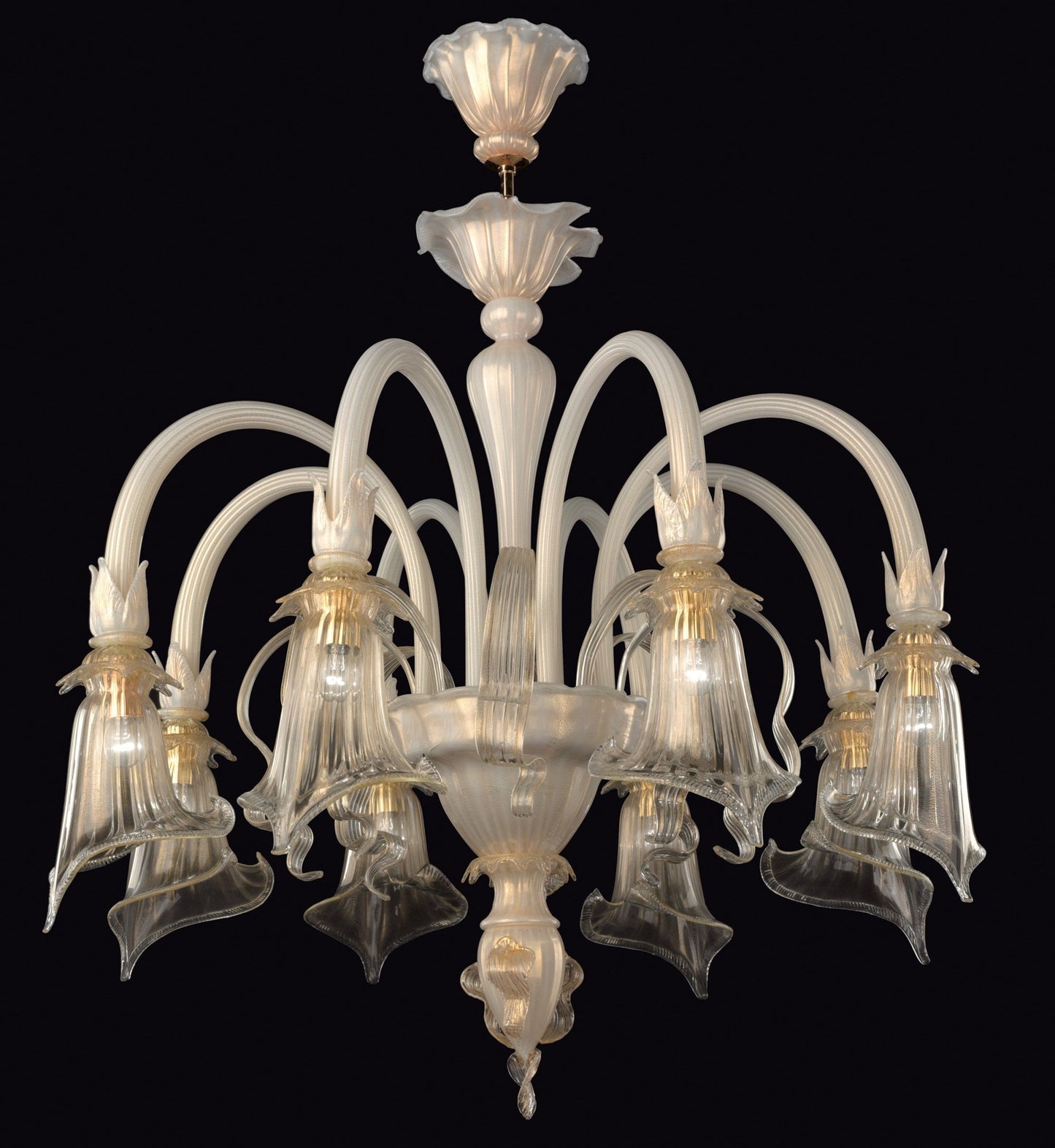 Vetreria Artistica Rosa Liside 8-Lights White Pase Base With Gold Details Glass Chandelier
