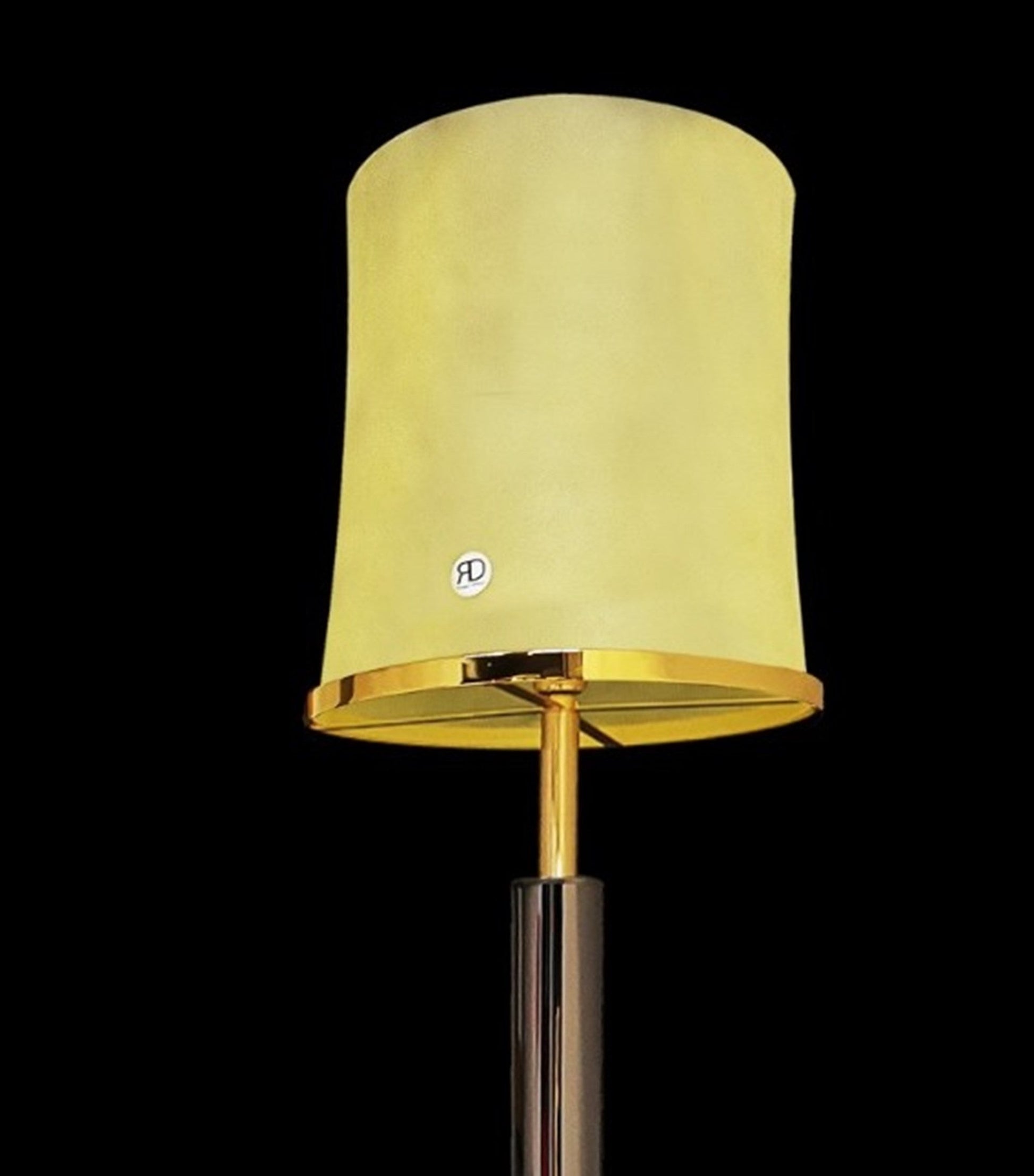 Vetreria Artistica Rosa Lumina 71" Black Chrome and Gold Frame With Satin Gold Tapered Drum Glass Shade Floor Lamp