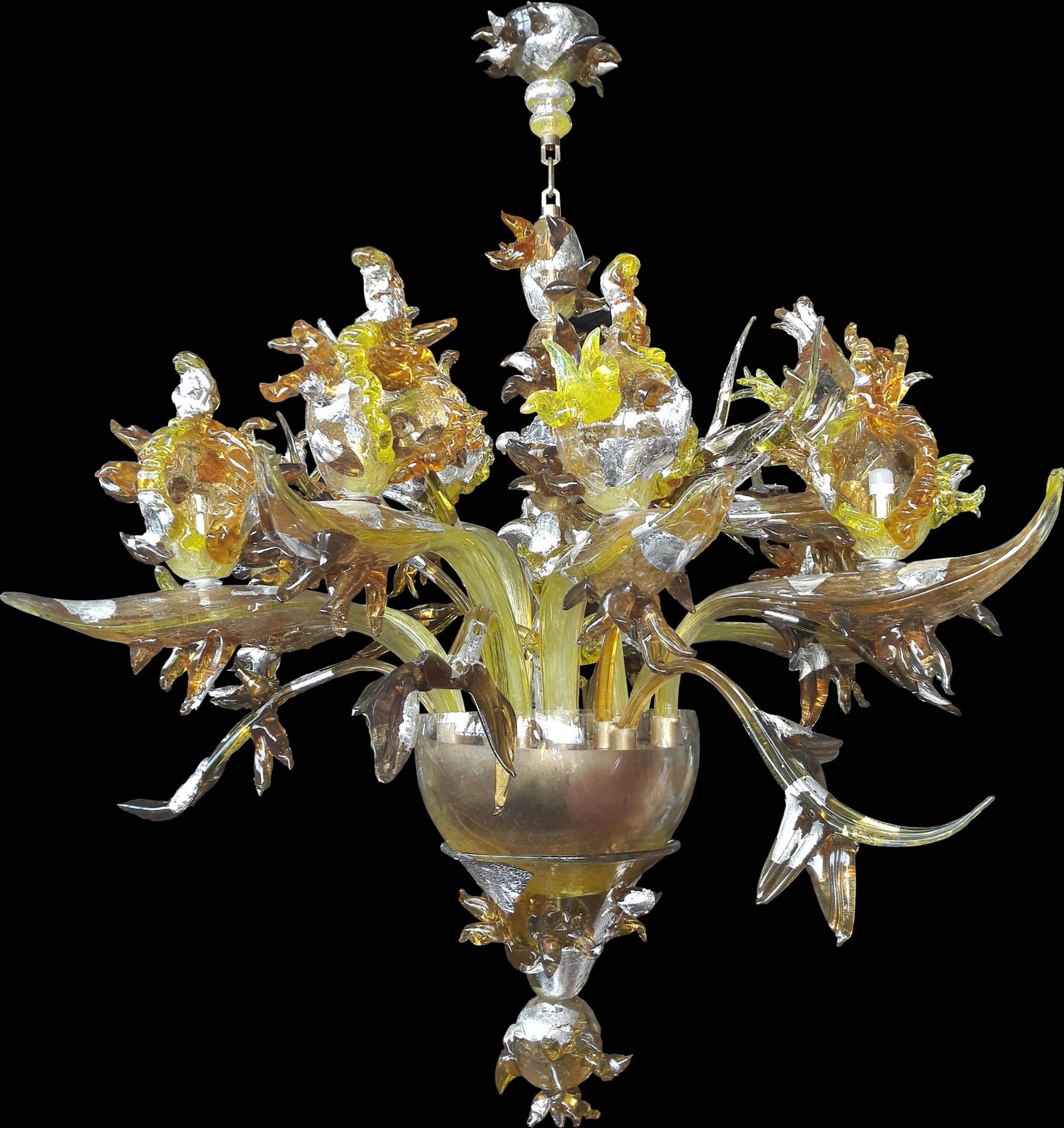 Vetreria Artistica Rosa Marem 9-Lights Amber, Yellow and Orange Crystal Glass Chandelier
