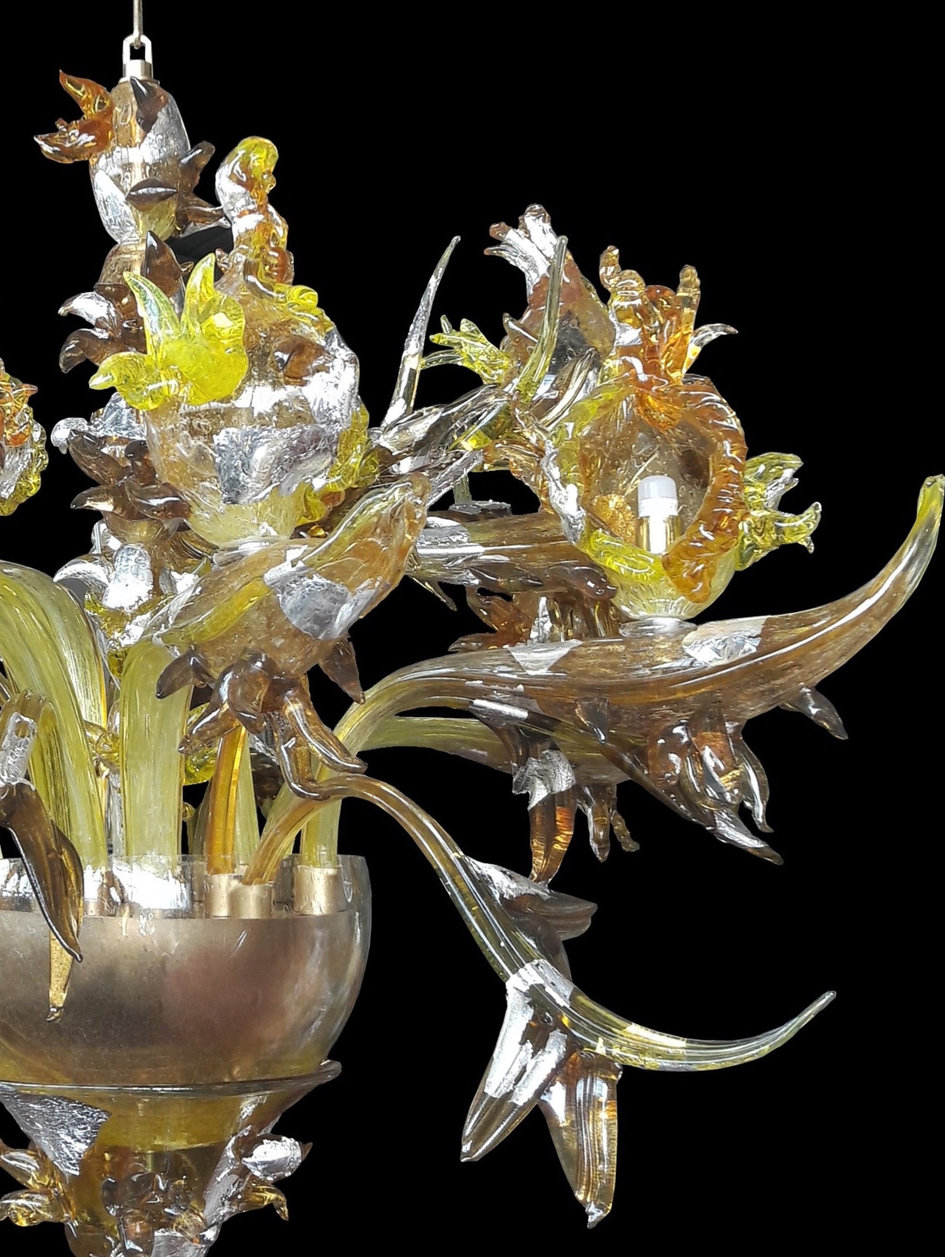 Vetreria Artistica Rosa Marem 9-Lights Amber, Yellow and Orange Crystal Glass Chandelier