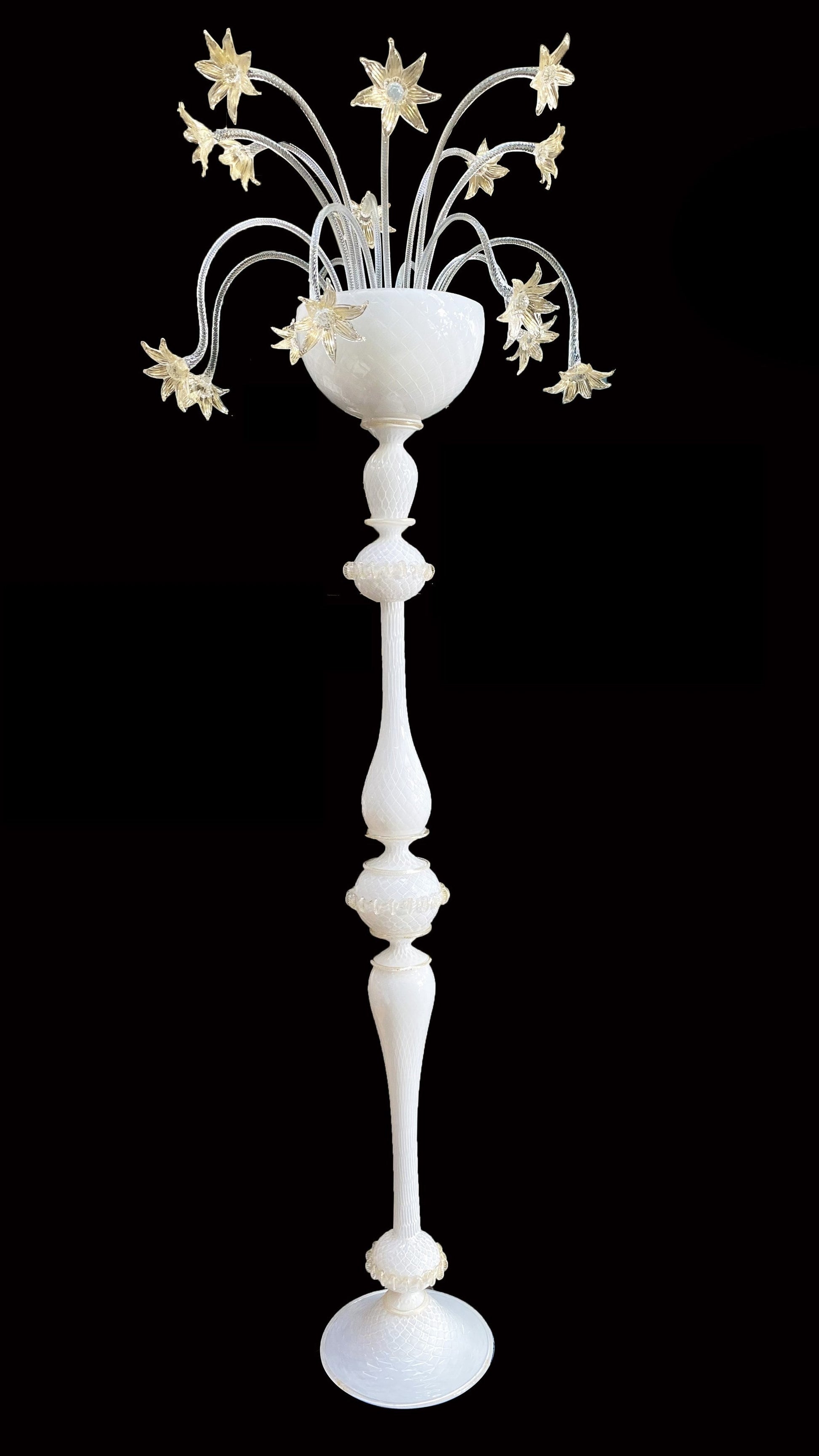 Vetreria Artistica Rosa Margherita 83" White and Gold Pastel Frame With Gold Crystal Flower Accent Glass Floor Lamp