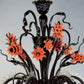 Vetreria Artistica Rosa Orange 6-Lights Black Base With Orange and Gold Details Glass Chandelier